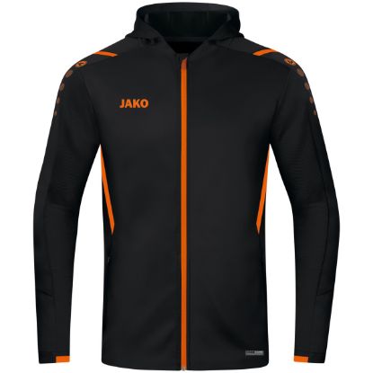 Afbeeldingen van Jas met kap Challenge zwart/fluo oranje